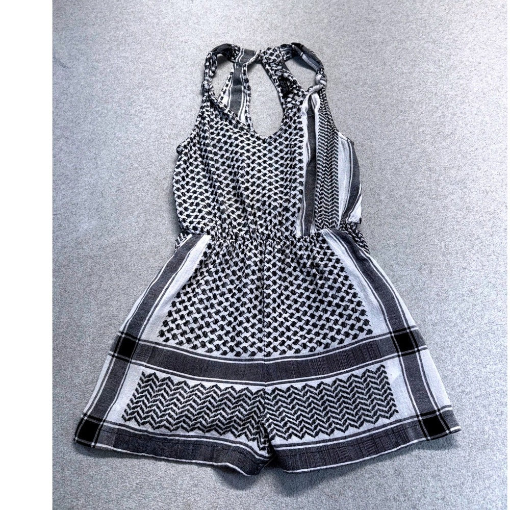 Topshop Romper Women Size 2 Black White Geometric Print Strappy Back Boho Summer